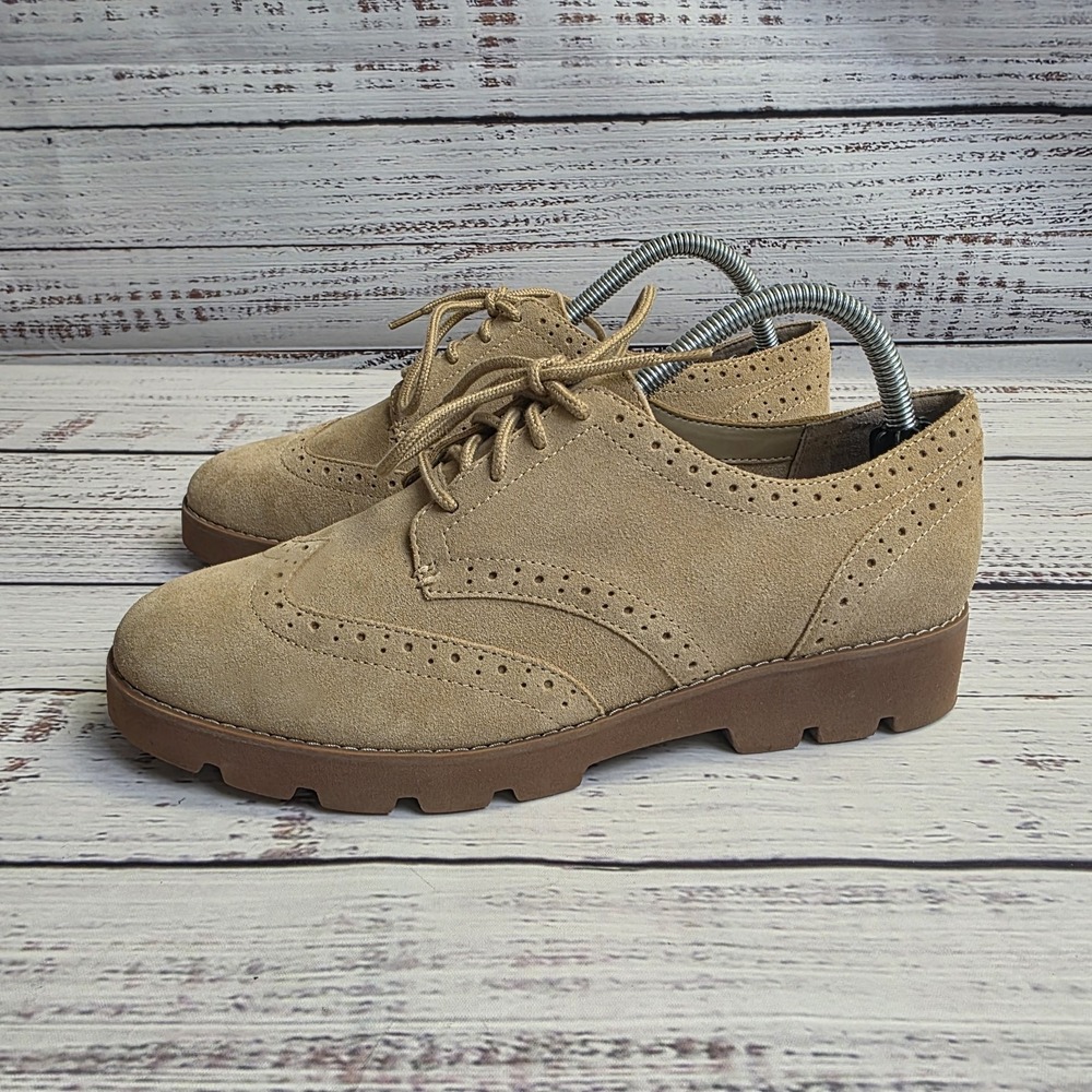 Vionic Alfina Womens 10 Suede Wingtip Oxford Shoes Tan Comfort Arch Support